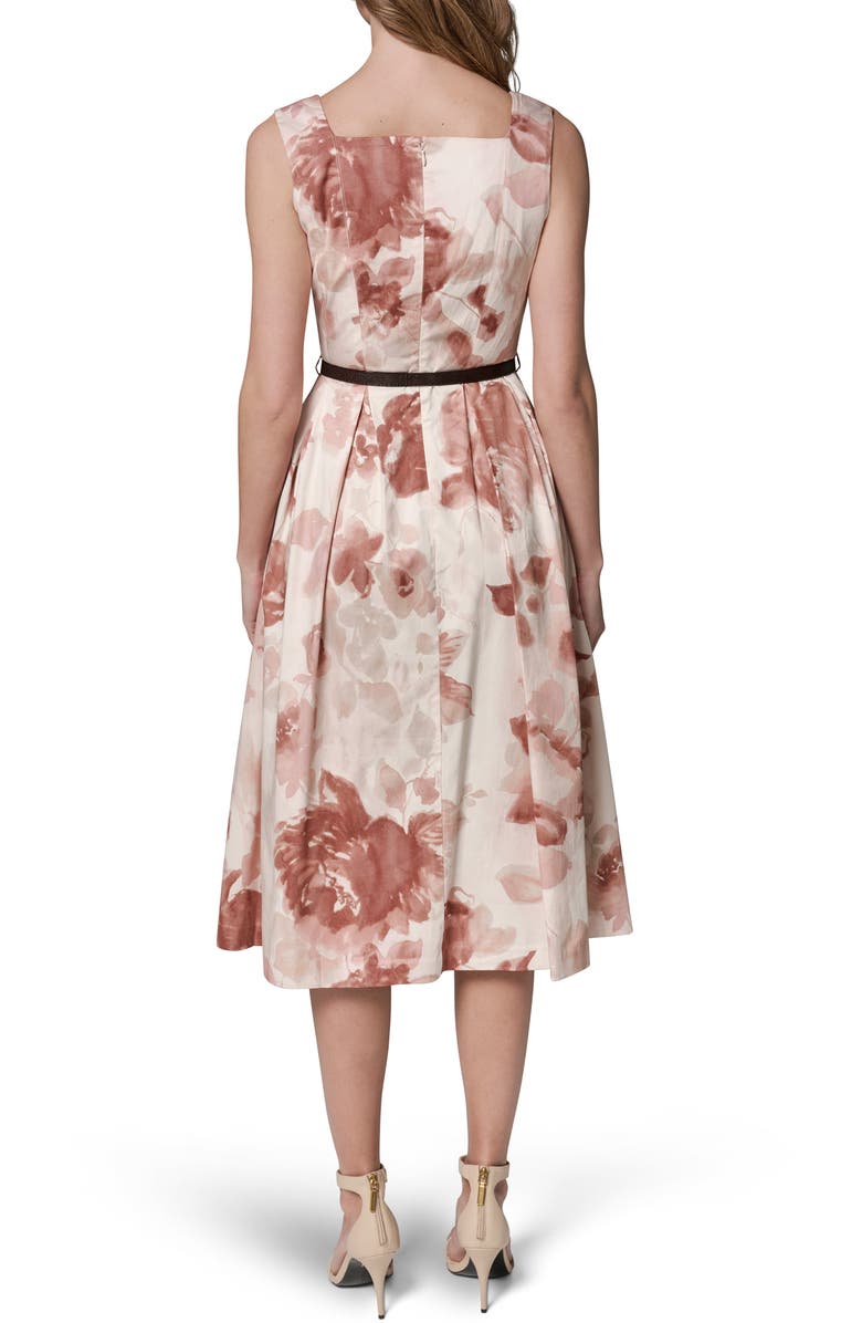 Donna Karan New York Floral Belted Stretch Cotton Dress, Alternate, color, Snow Petal Multi