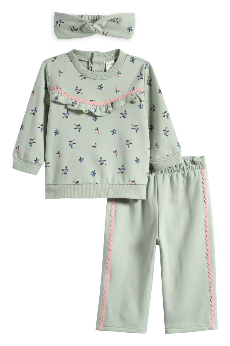 Ricrac Ruffle Top, Pants & Headband, Main, color, BERRIES
