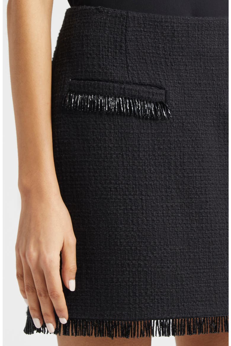 Kimmie Crystal Fringe Cotton Tweed Miniskirt, Alternate, color, BLACK