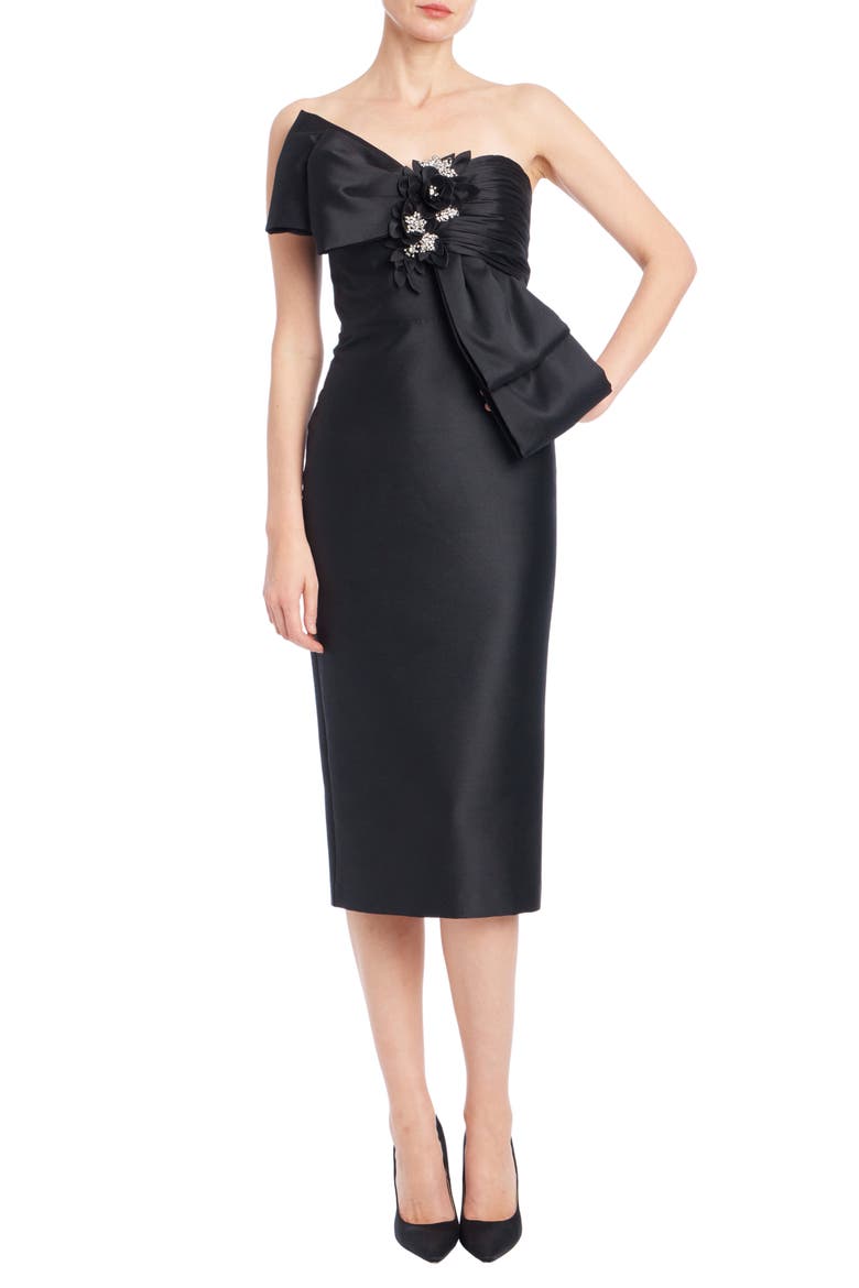 Beaded Bow Mikado Cocktail Dress, Main, color, BLACK