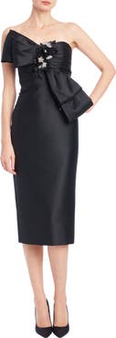 Badgley Mischka Collection Beaded Bow Mikado Cocktail Dress