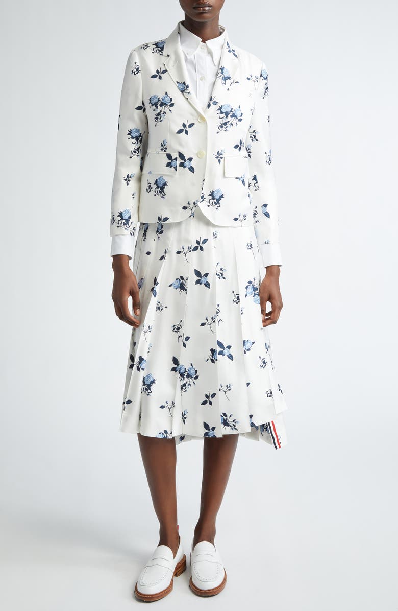 Thom Browne Rose Print Fit 3 Silk Twill Blazer, Alternate, color, White