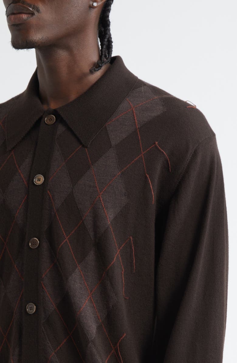 OUR LEGACY Evening Polo Argyle Wool Cardigan, Alternate, color, Pub Argyle Fine Wool