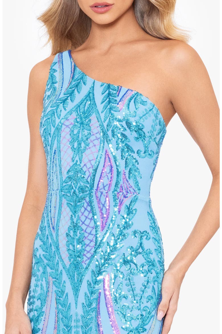 Sequin Tie-Back Gown, Alternate, color, AQUA MULTI