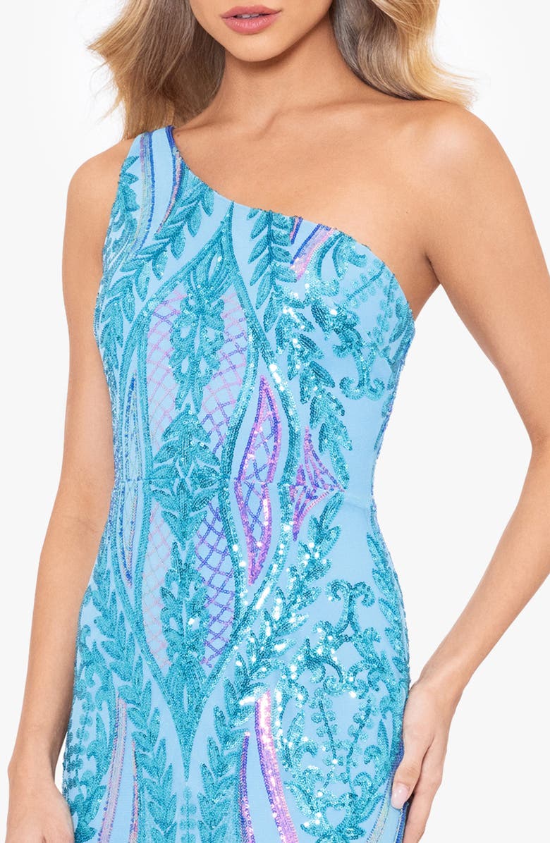 Blondie Nites Sequin Tie-Back Gown, Alternate, color, Aqua Multi