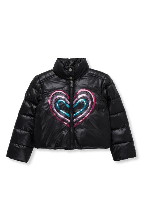 Kids' Sequin Heart Puffer Jacket (Toddler, Little Kid & Big Kid)