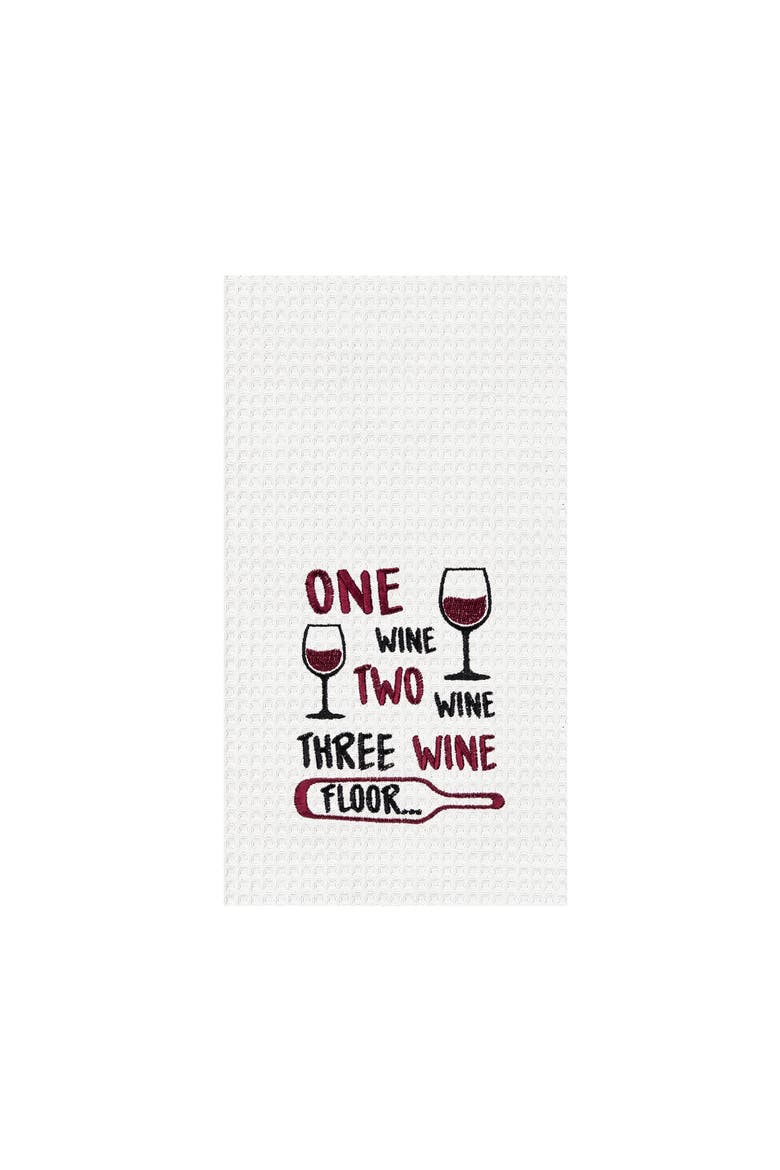 "One Wine Two Wine Three Wine" Waffle Weave Dishtowel, Main, color, White