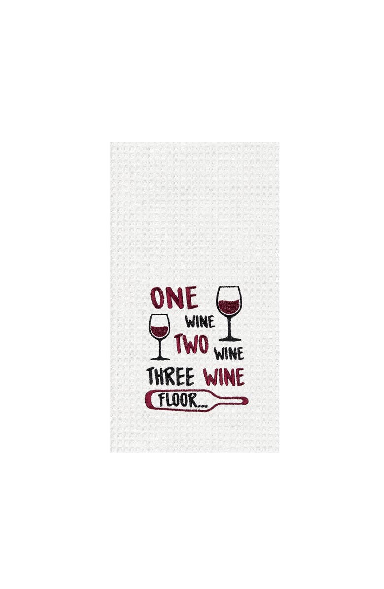 C&F Home "One Wine Two Wine Three Wine" Waffle Weave Dishtowel, Main, color, White
