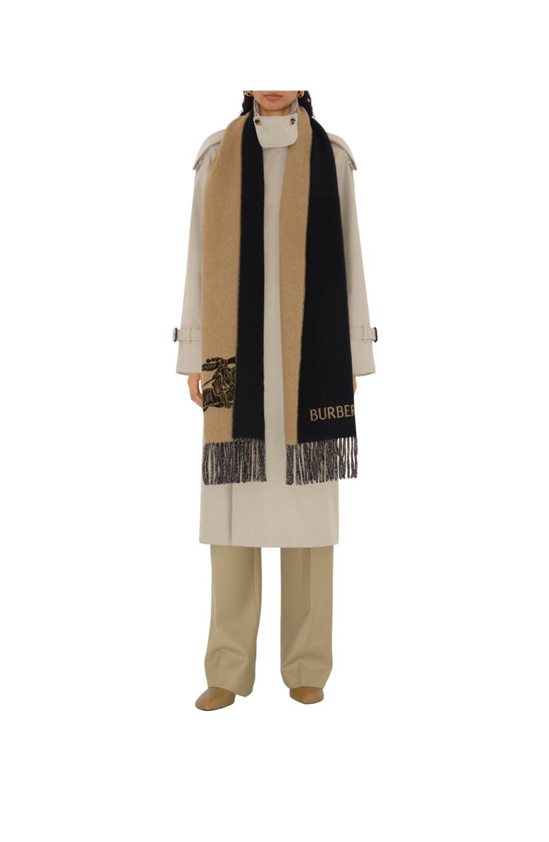 Burberry Reversible EKD Cashmere Scarf, Alternate, color, Camel/Black