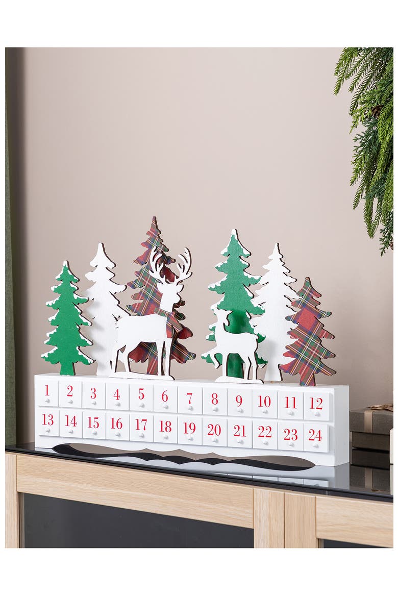 Wooden Christmas Tree & Reindeer Advent Countdown Calendar, Alternate, color, White