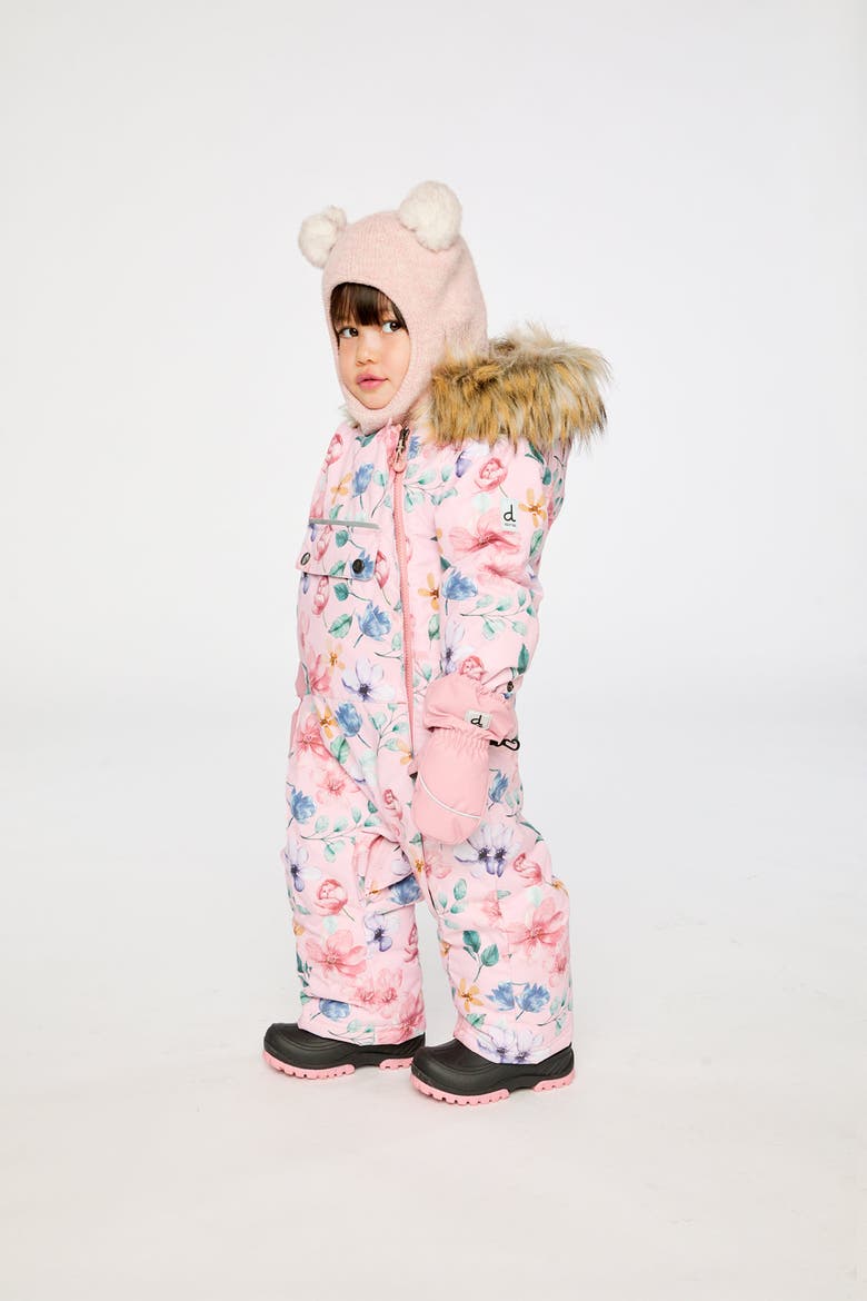 Floral Play Faux Fur Hood Car Seat One Piece Snowsuit, Alternate, color, Pink Floral Print