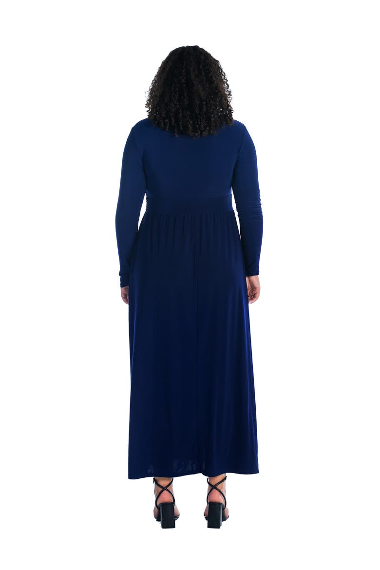 Plus Size Long Sleeve V Neck Side Slit  Maxi Dress, Alternate, color, Navy
