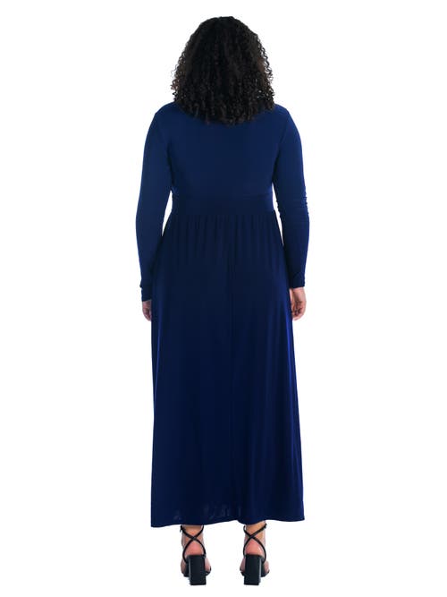 24seven Comfort Apparel Plus Size Long Sleeve V-neck Maxi Dress In Blue