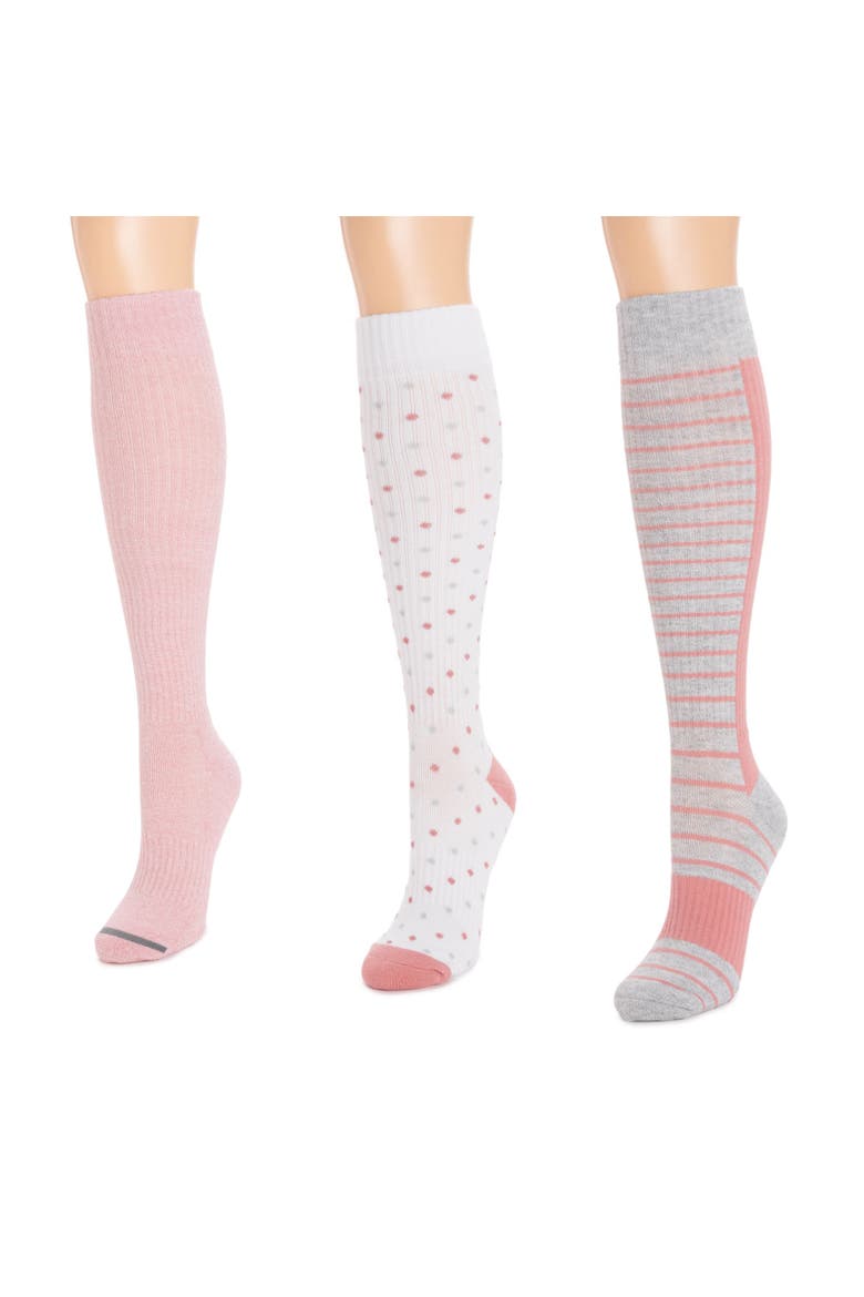 Cotton Rib Compression Knee-High Socks 3 Pair Pack Wide Size, Alternate, color, Blush