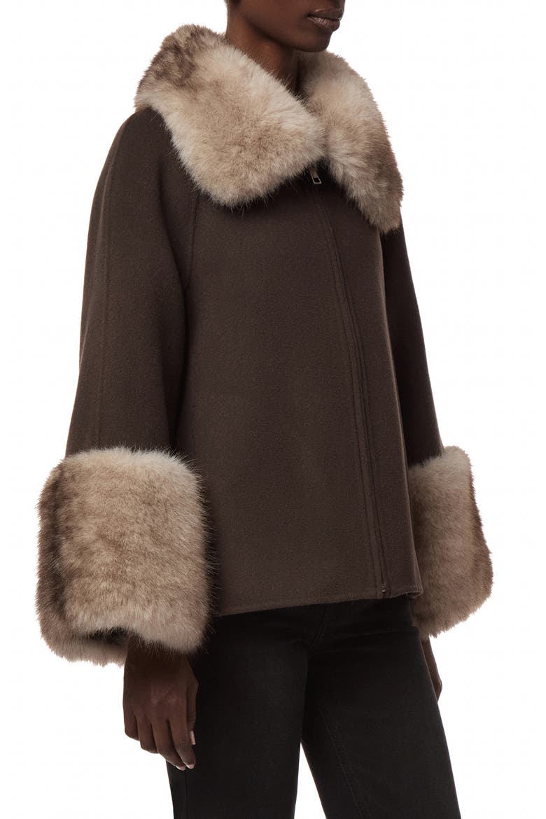 Judie Faux Fur Trim Coat, Alternate, color, BROWN/ GREY MINK