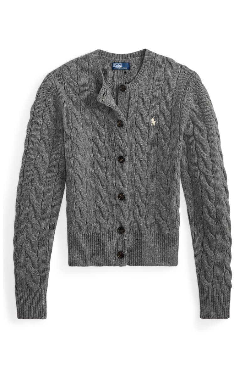 Cable Wool & Cashmere Cardigan, Alternate, color, FLANNEL GREY HEATHER