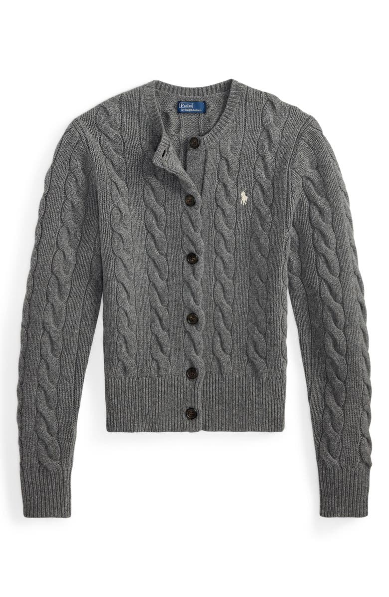 Polo Ralph Lauren Cable Wool & Cashmere Cardigan, Alternate, color, Flannel Grey Heather