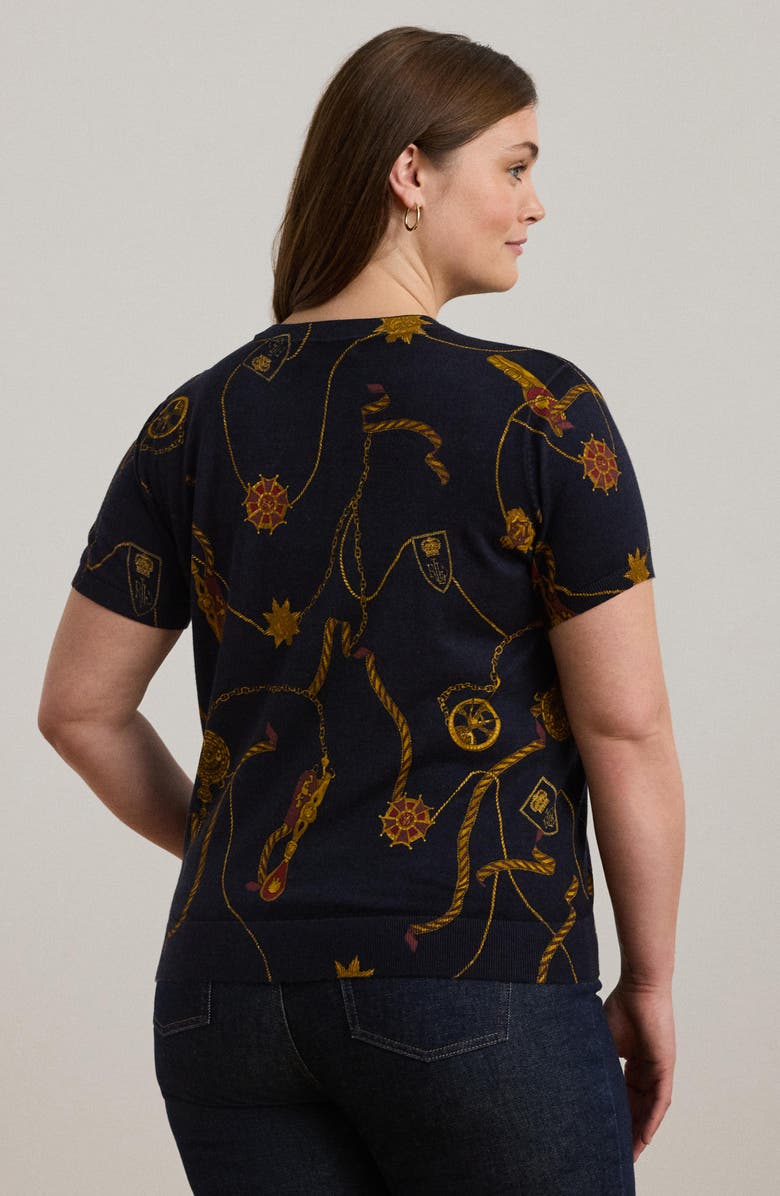 Lauren Ralph Lauren Eylah Medallion Print Short Sleeve Cotton & Modal Sweater, Alternate, color, 