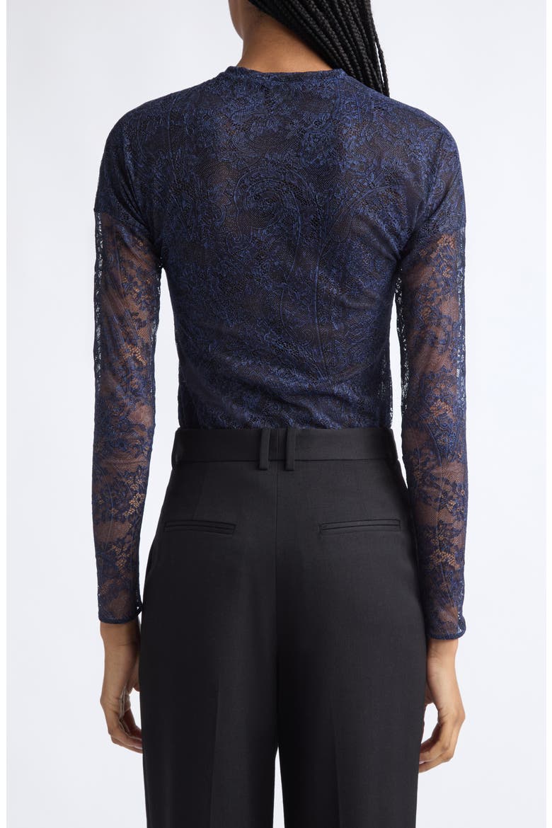 Long Sleeve Stretch Lace Top, Alternate, color, BLUE PRINT 3