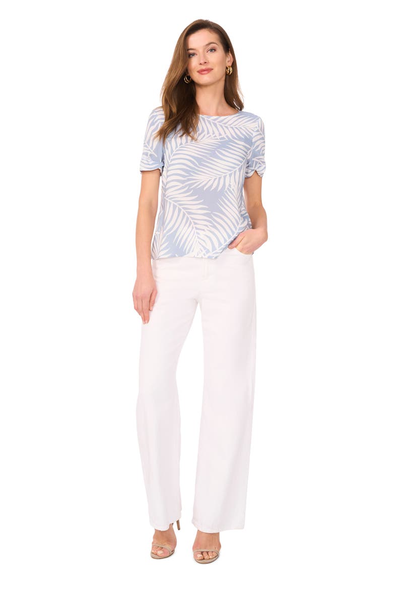 Palm Print Rolled Cuff Top, Alternate, color, LAKE BREEZE