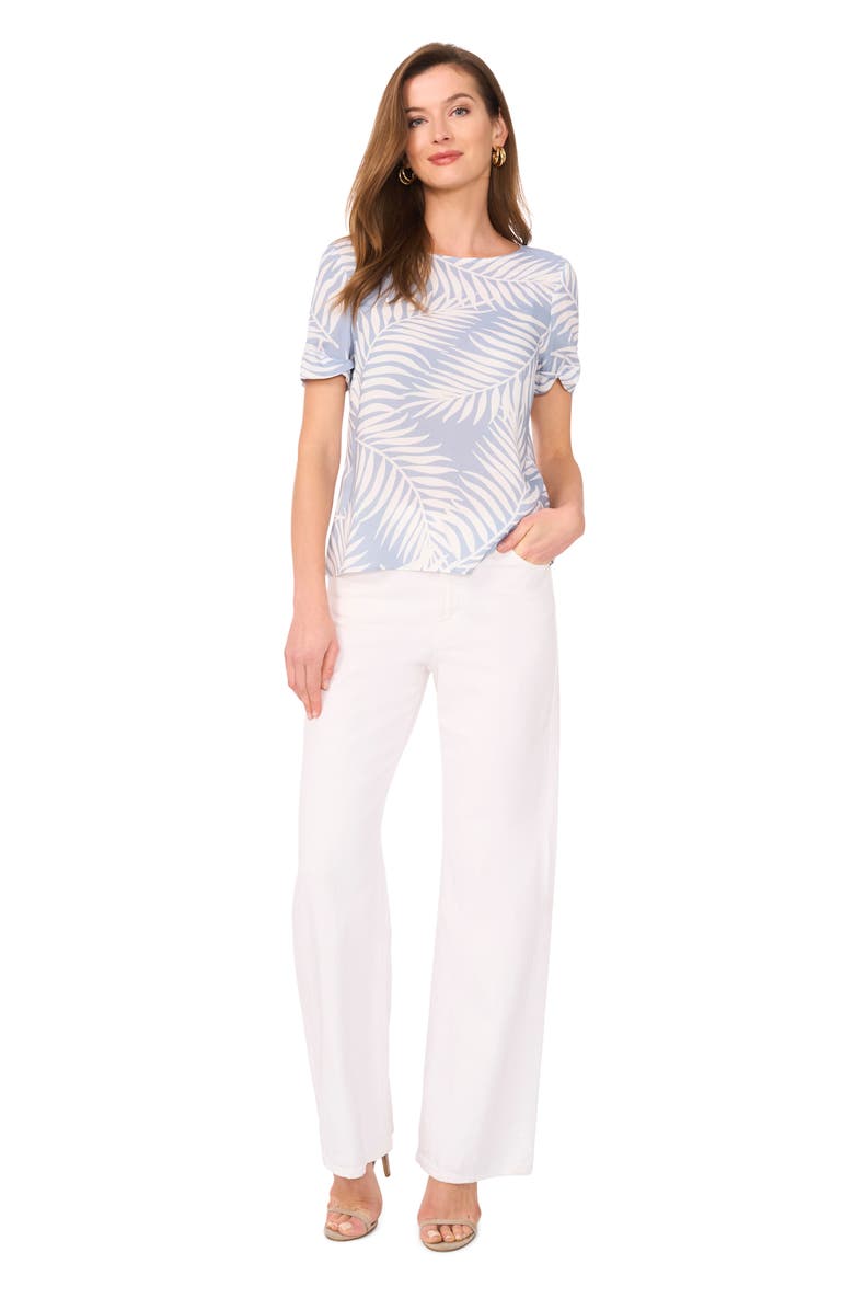 Vince Camuto Palm Print Rolled Cuff Top, Alternate, color, Lake Breeze