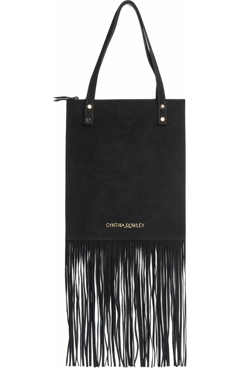 Cynthia Rowley Felicity Fringe Suede Tote, Alternate, color, Black