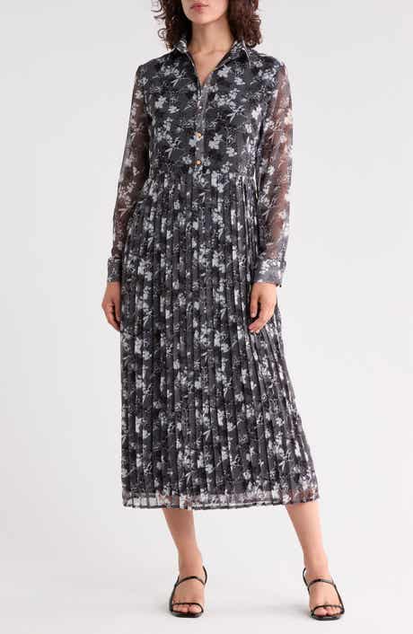 Lavina Pleated Long Sleeve Dress