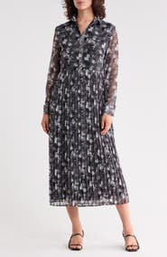 AREA STARS Lavina Pleated Long Sleeve Dress
