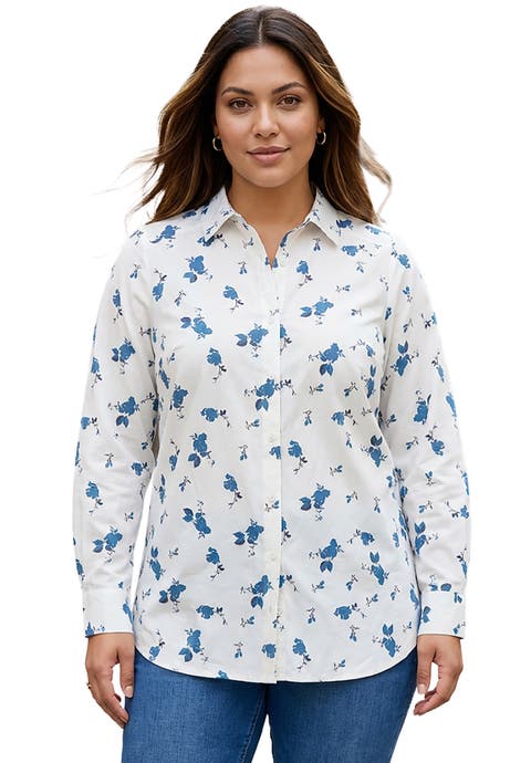 Plus Size Kate Long Sleeve Easy Cotton-Blend Button-Front Shirt