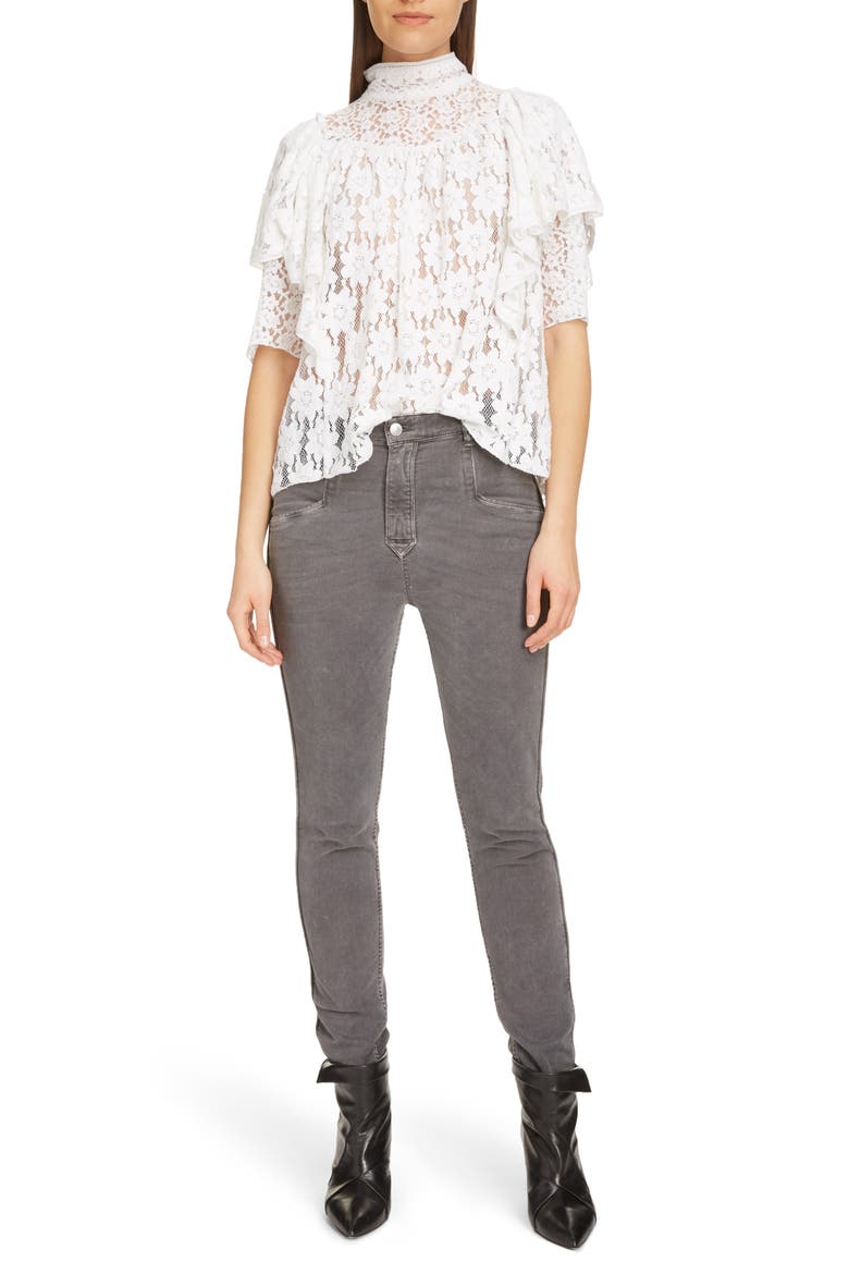 Vetea Floral Lace Ruffle Top, Alternate, color, WHITE