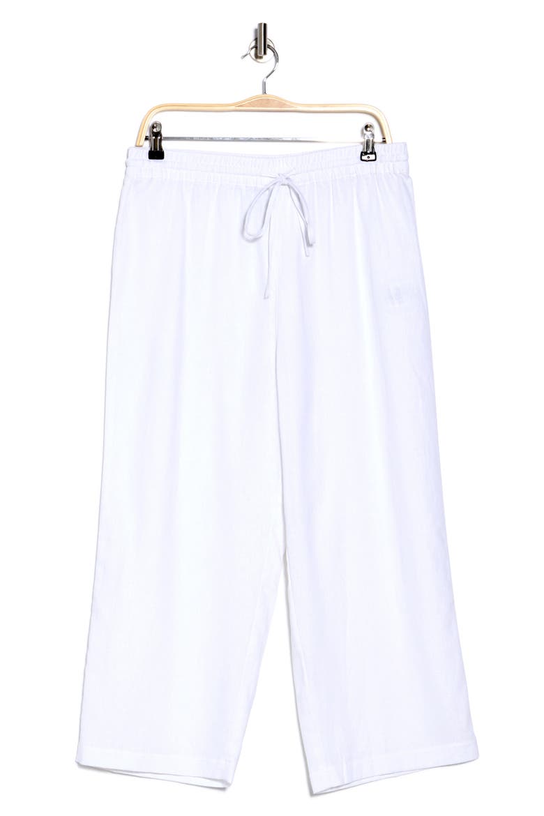 Drawstring Waist Linen Blend Pants, Alternate, color, WHITE