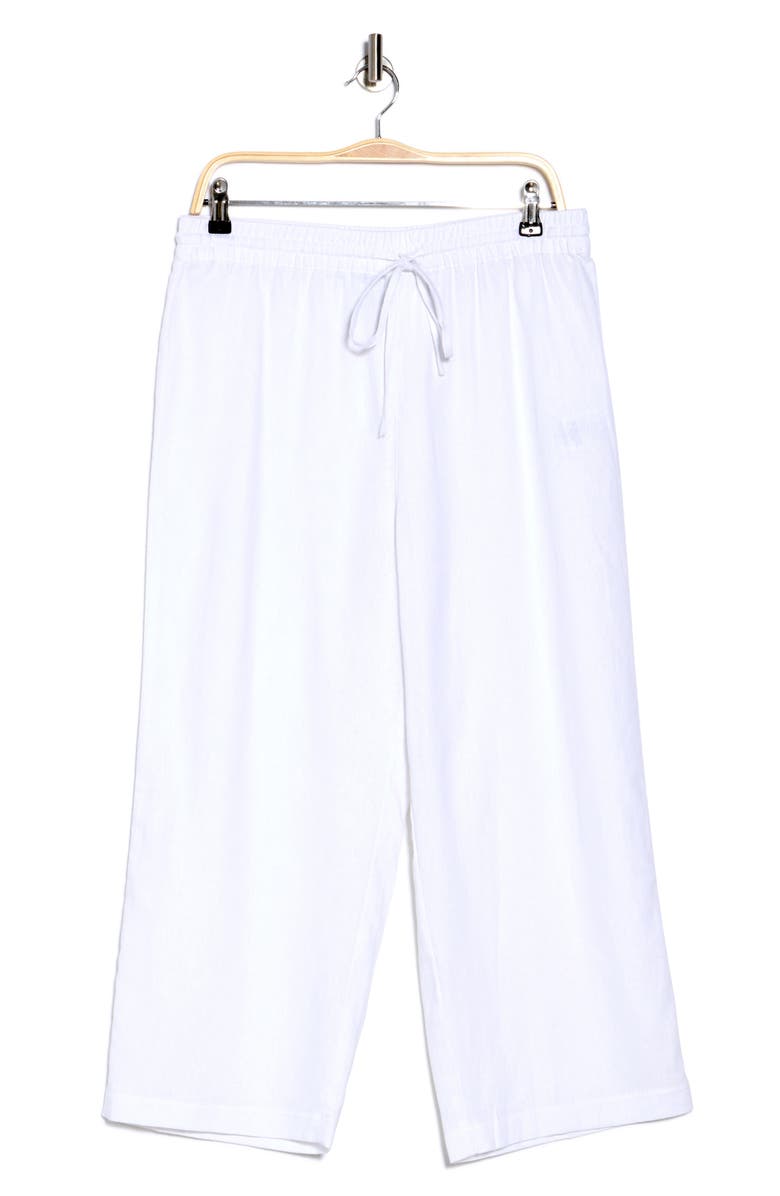 DKNY Drawstring Waist Linen Blend Pants, Alternate, color, White