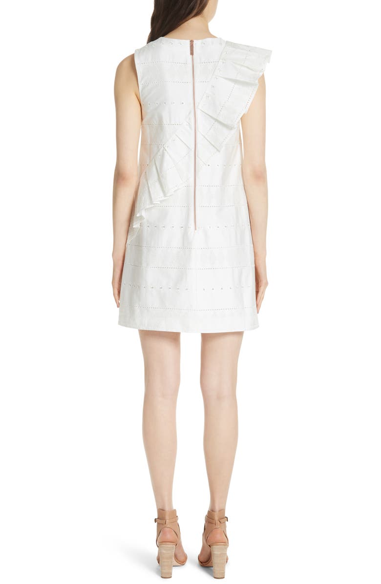 Ted Baker London Embroidered Ruffle Stretch Cotton Shift Dress, Alternate, color, 