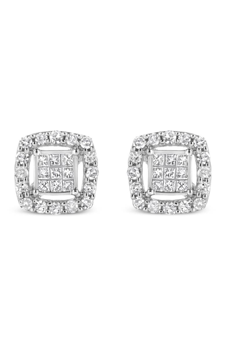 Haus of Brilliance Silver 1/2 Ct Round and Princess Stud Earrings, Main, color, White