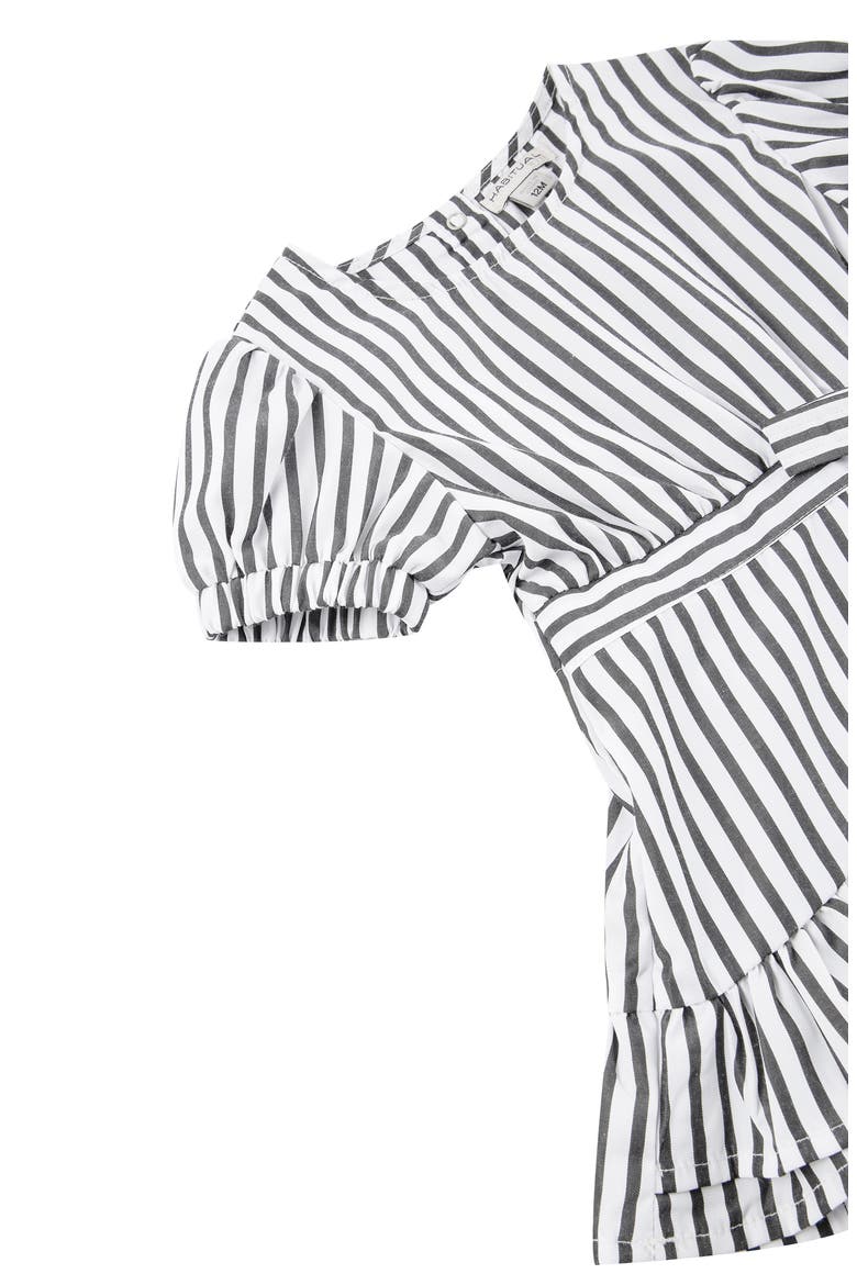 Stripe Puff Sleeve Dress, Alternate, color, BLACK