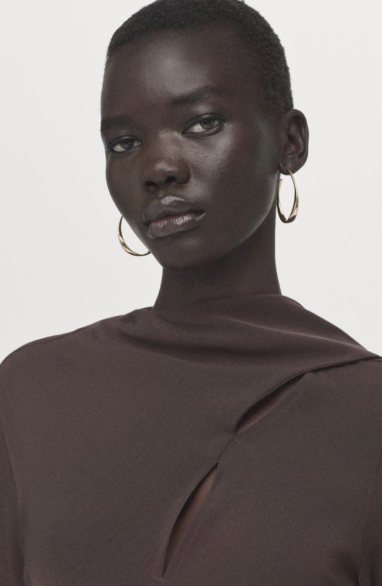 MANGO Scarf Detail Long Sleeve Dress, Alternate, color, Brown