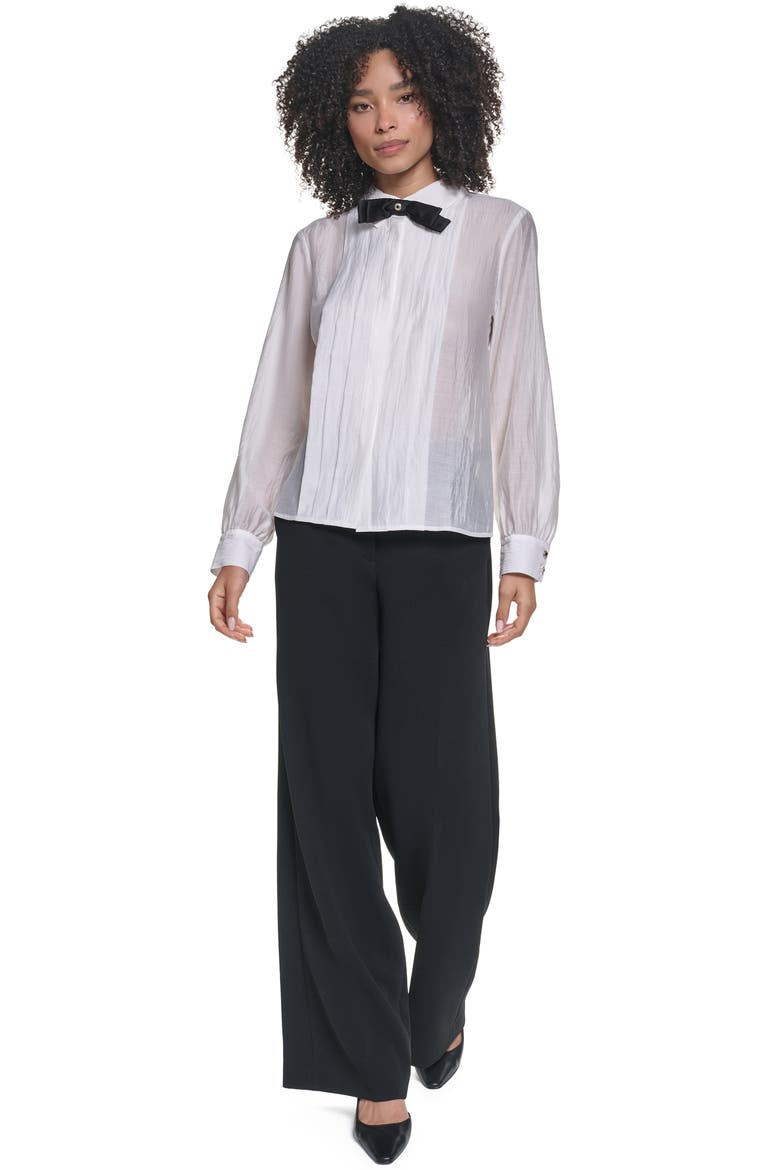Pleated Bow Organza Shirt, Alternate, color, SOFT WHITE