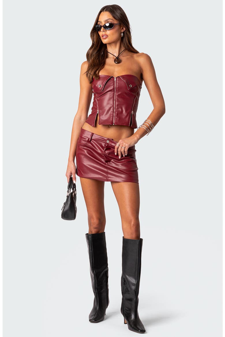 Sam Strapless Moto Faux Leather Corset Top, Alternate, color, BORDU