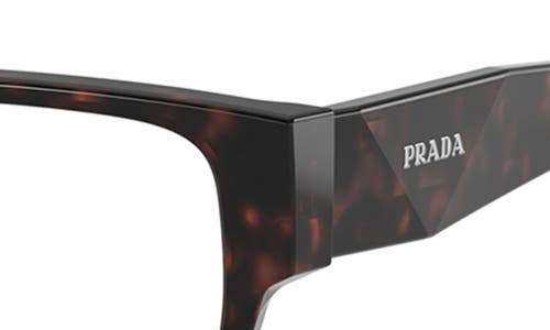 Prada 57mm Rectangular Optical Glasses In Brown Havana