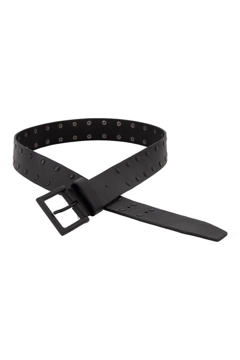 Studded Leather Belt, Main, color, BLACK / MATTE BLACK