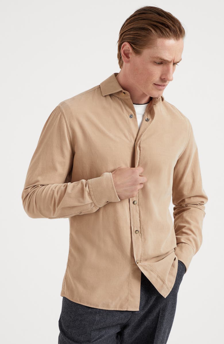 Brunello Cucinelli Garment-dyed narrow wale corduroy shirt with snap buttons, Alternate, color, 