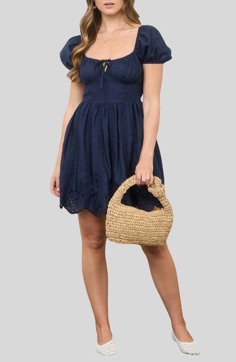 Puff Sleeve Embroidered Eyelet Minidress