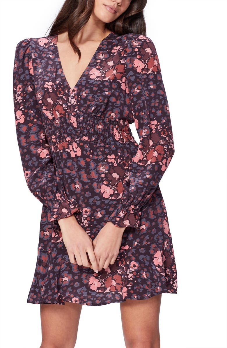 PAIGE Coriander Floral Print Long Sleeve Silk Minidress, Alternate, color,