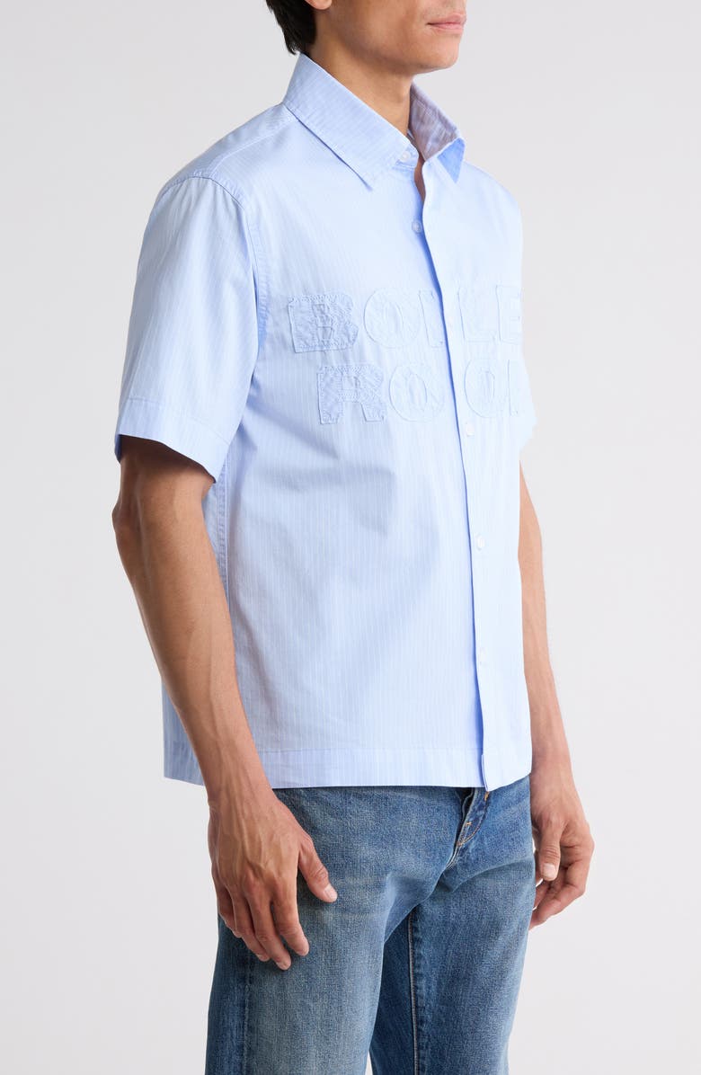 BOILER ROOM Logo Appliqué Short Sleeve Button-Up Shirt, Alternate, color, Tbc