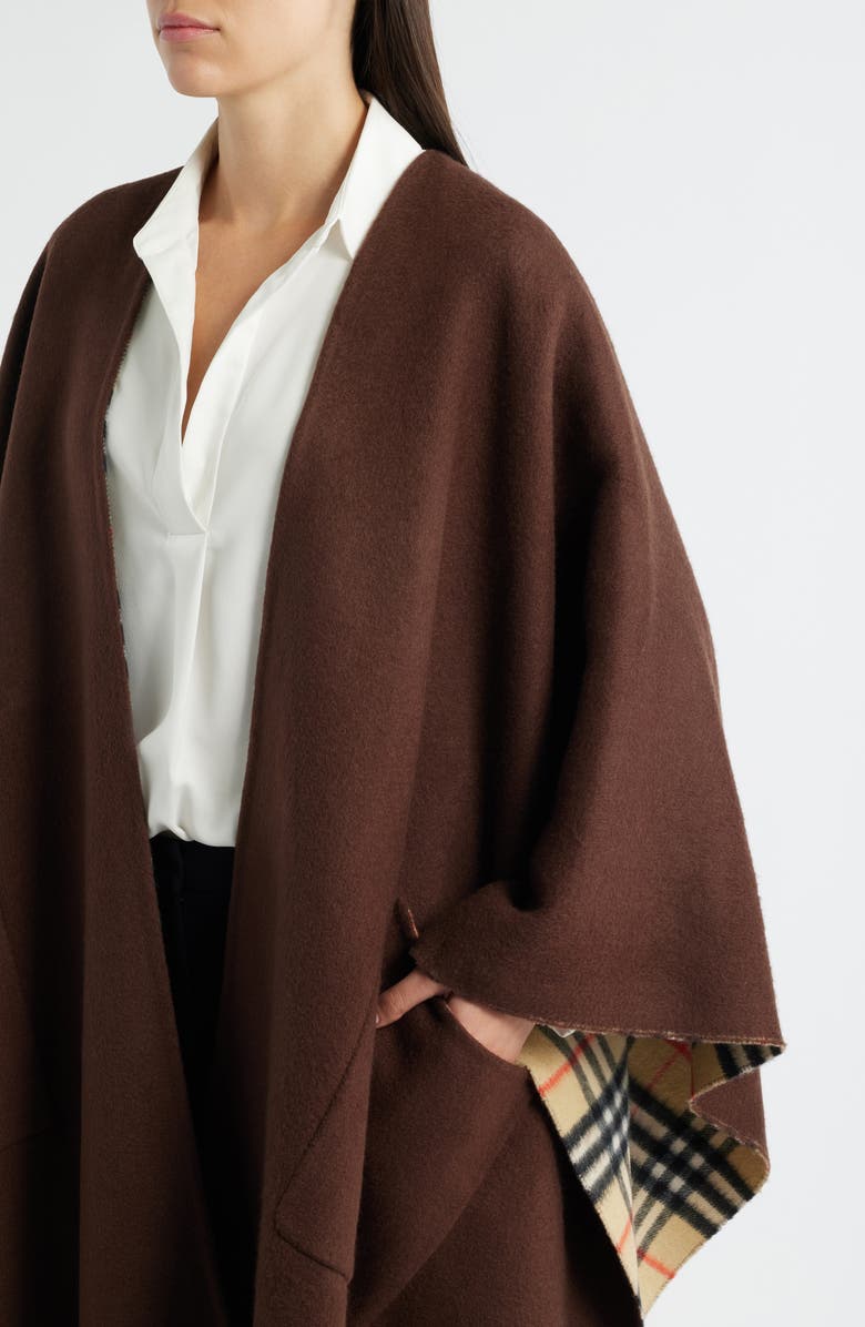 Burberry Wool & Cashmere Reversible Cape, Alternate, color, Treacle Brown