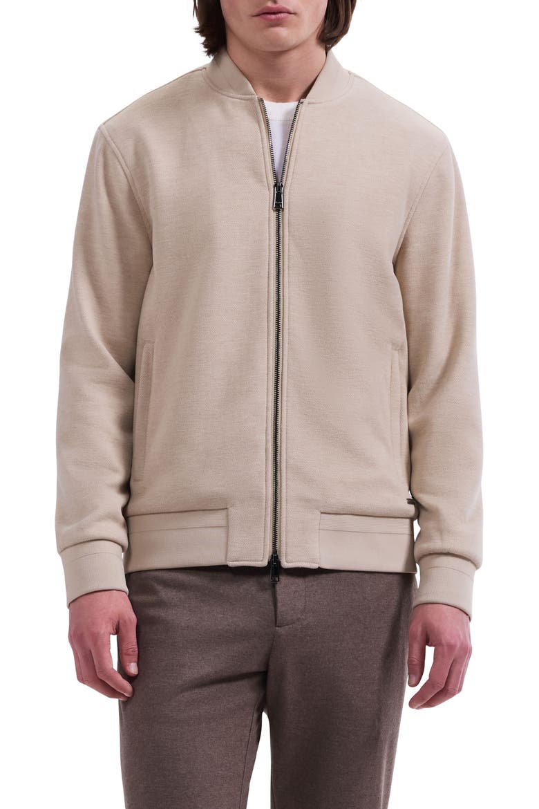 Full Zip Knit Bomber Jacket, Main, color, SAND