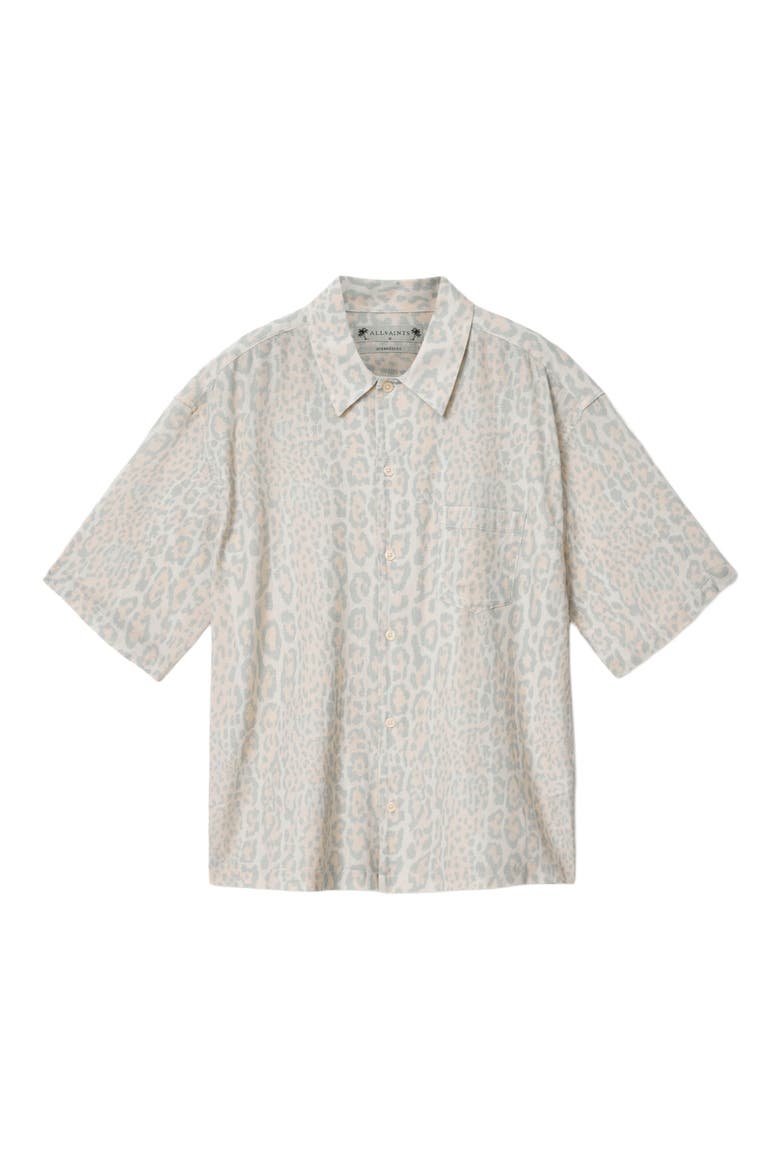 Cruz Leopard Print Linen & Cotton Button-Up Shirt, Alternate, color, CANDY YELLOW