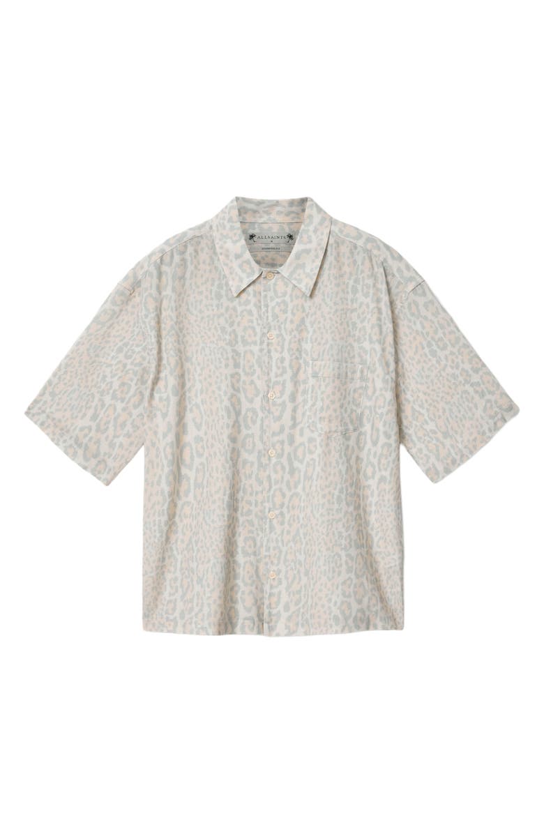 AllSaints Cruz Leopard Print Linen & Cotton Button-Up Shirt, Alternate, color, Candy Yellow