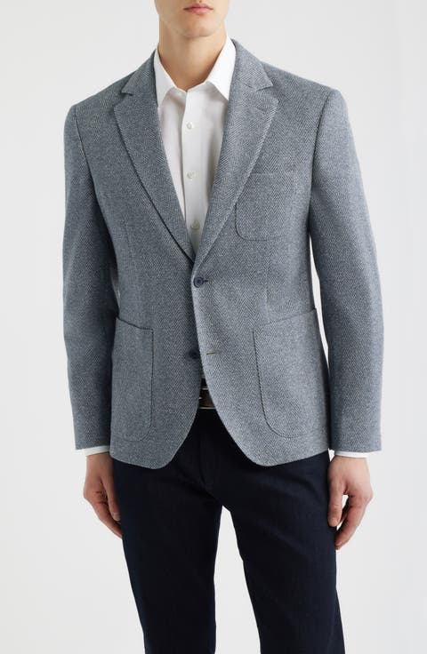 Henrik Trim Fit Grey Herringbone Knit Cotton Blend Sport Coat (Regular & Big)