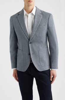 Henrik Trim Fit Grey Herringbone Knit Cotton Blend Sport Coat